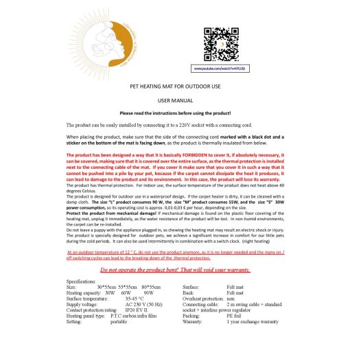 Kutyaház fűtőszőnyeg - M 55*55 cm (kültérre)