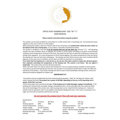 irodai láb fűtőszőnyeg m