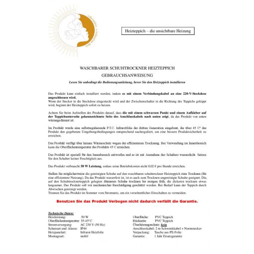 Vízálló cipőszárító fűtőszőnyeg