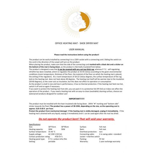  Cipőszárító fűtőszőnyeg - M 30*105 cm  